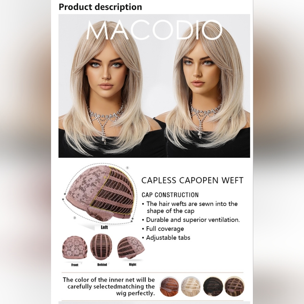 🆕 NIB NWT 16" Blonde-ash brown straight synthetic wig w/face-framing layers - Picture 7 of 11